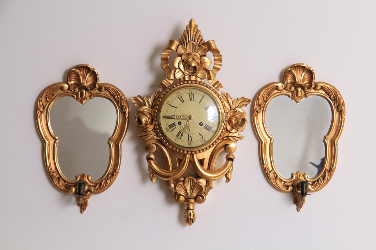 VÄGGPENDYL, Lampetter, 3 del, Rokokostil, förgylld, 1900-tal.