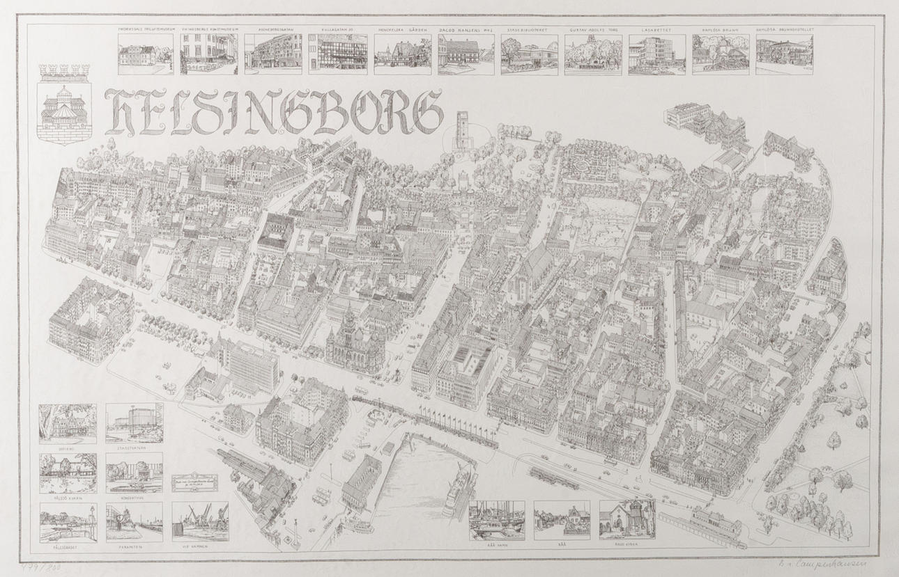BODO BALTHASAR FRANS VAN CAMPENHAUSEN. "Helsingborg", lithograph, signed.