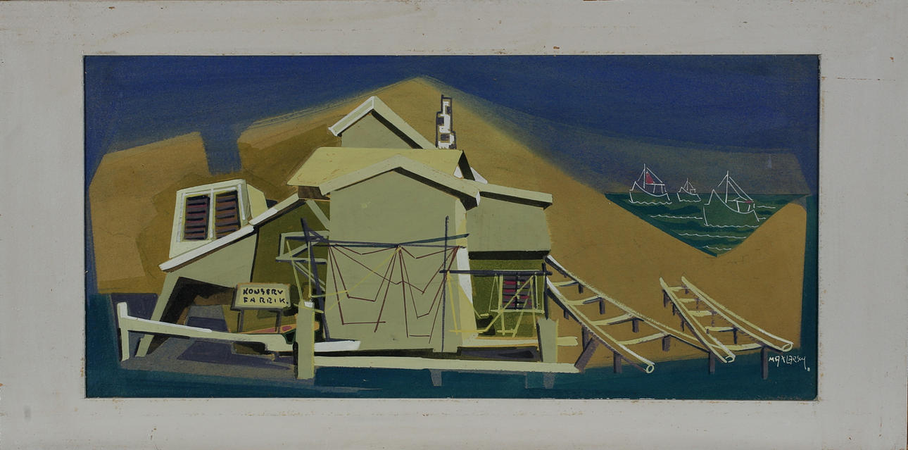 MAX LARSEN. Watercolor, cannery, signed.