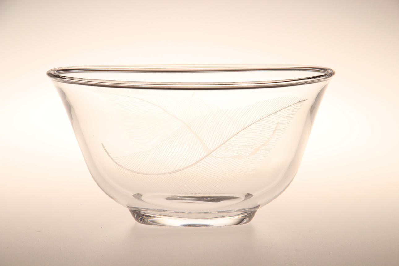 SKÅL, "Fjäderskål", Edward Hald, Orrefors, 1966.