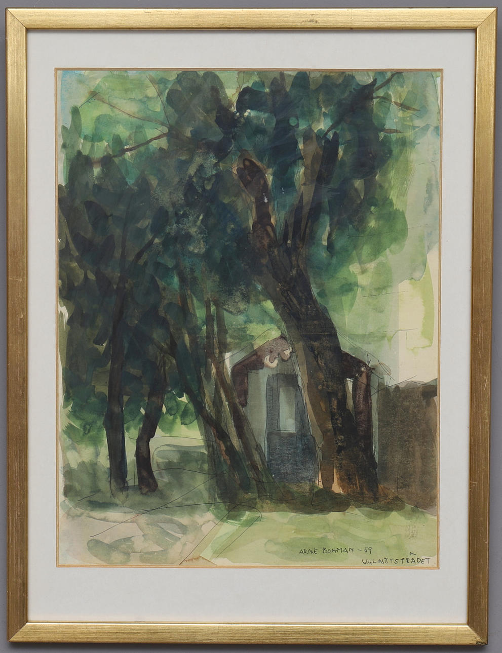 ARNE BOHMAN. watercolour, ''The walnut tree'', signed.
