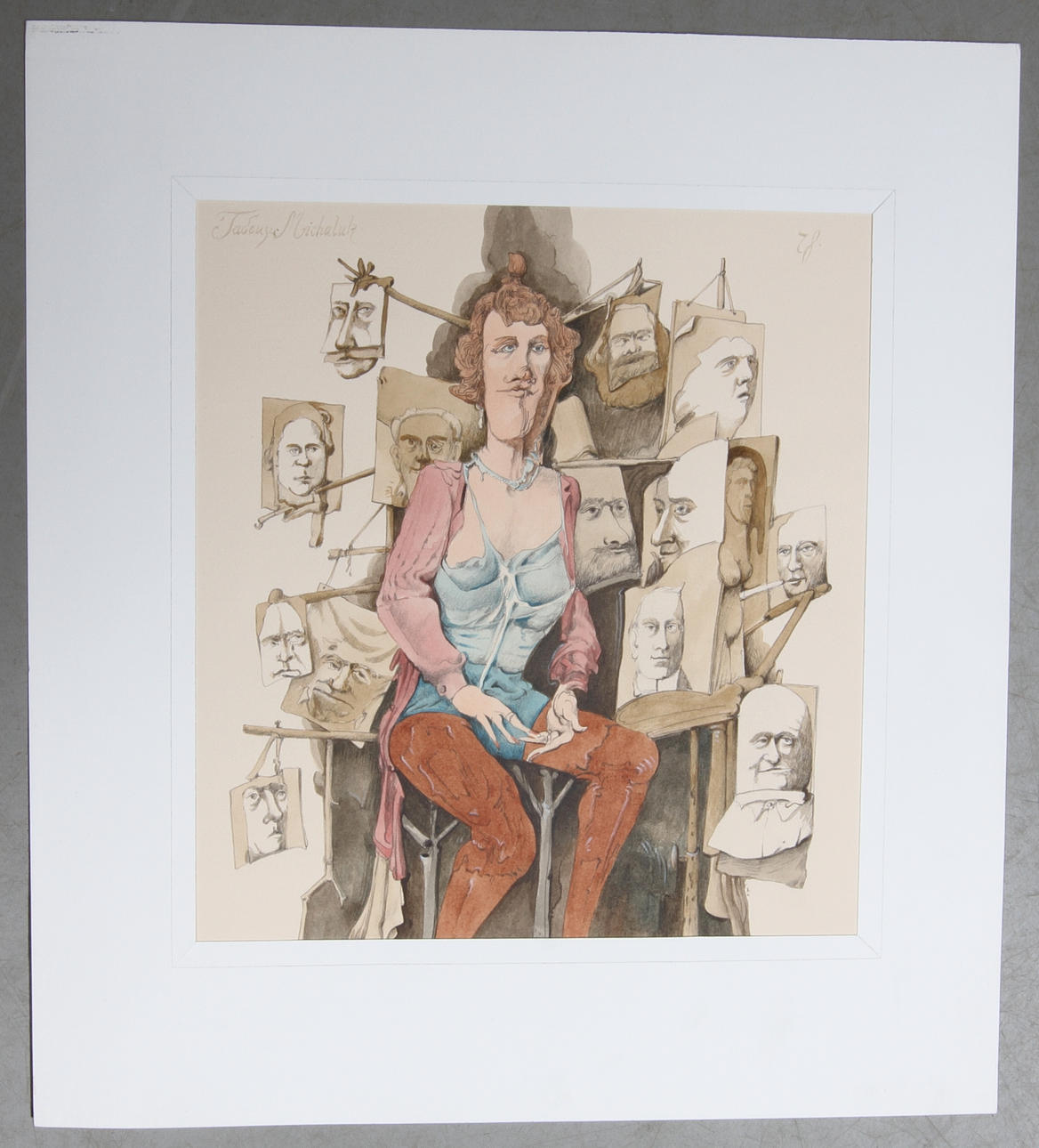 TADEUSZ MICHALUK. Komposition, blandteknik på papper, signerad samt daterad 78. (3).