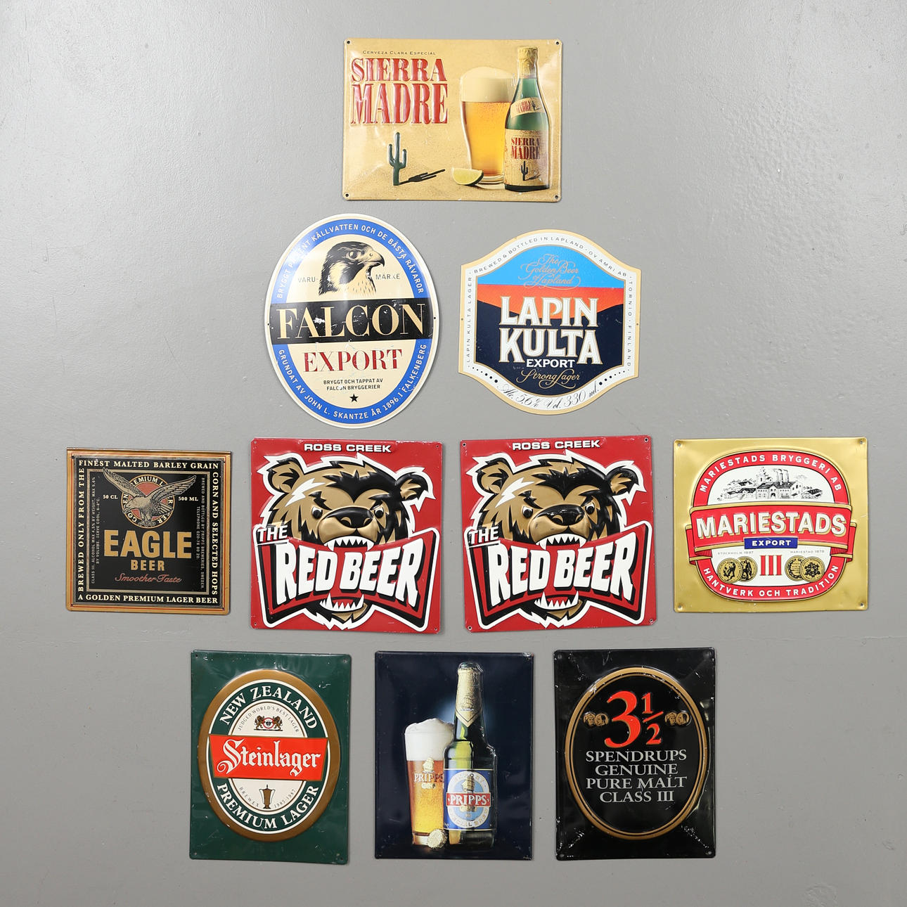 BLIKSKILTE, 10 stk, diverse ølskilte.