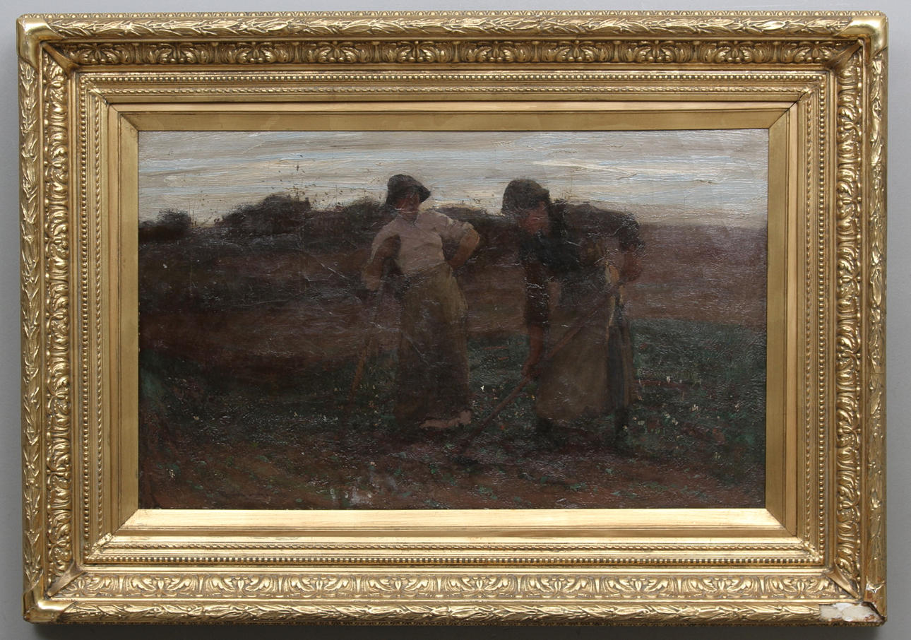 THOMAS AUSTEN BROWN. 1859-1926. England. Kvinnor arbetar på åker. Olja på duk, signerad och daterad 1890.
