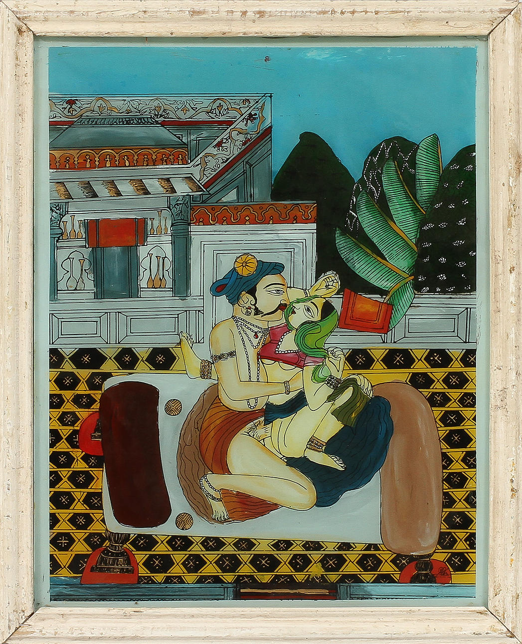 GLASMÅLNING, Indien, sign, 1800/1900-tal.