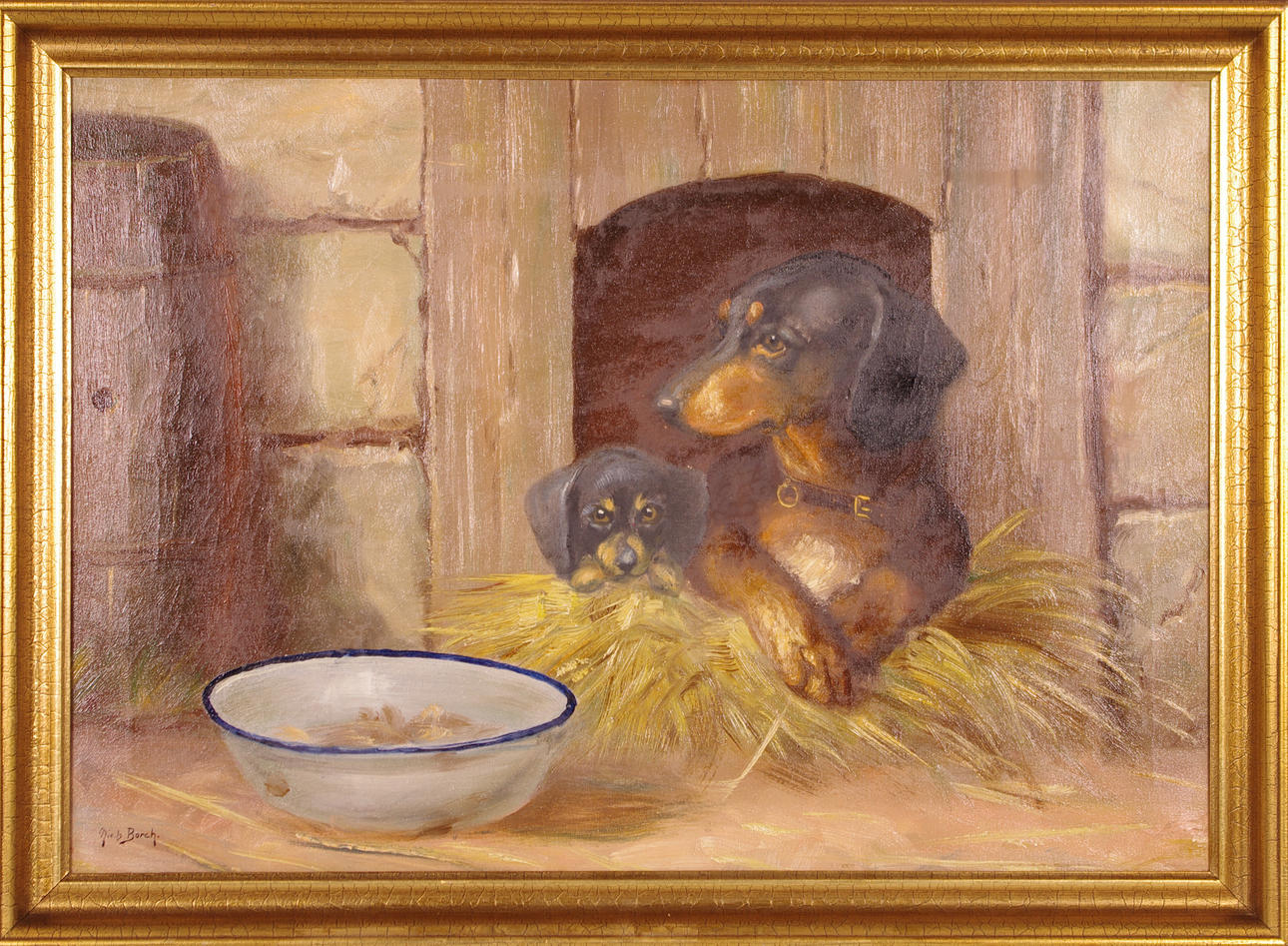 NIELS BORCH. tax med valp, olja på duk.