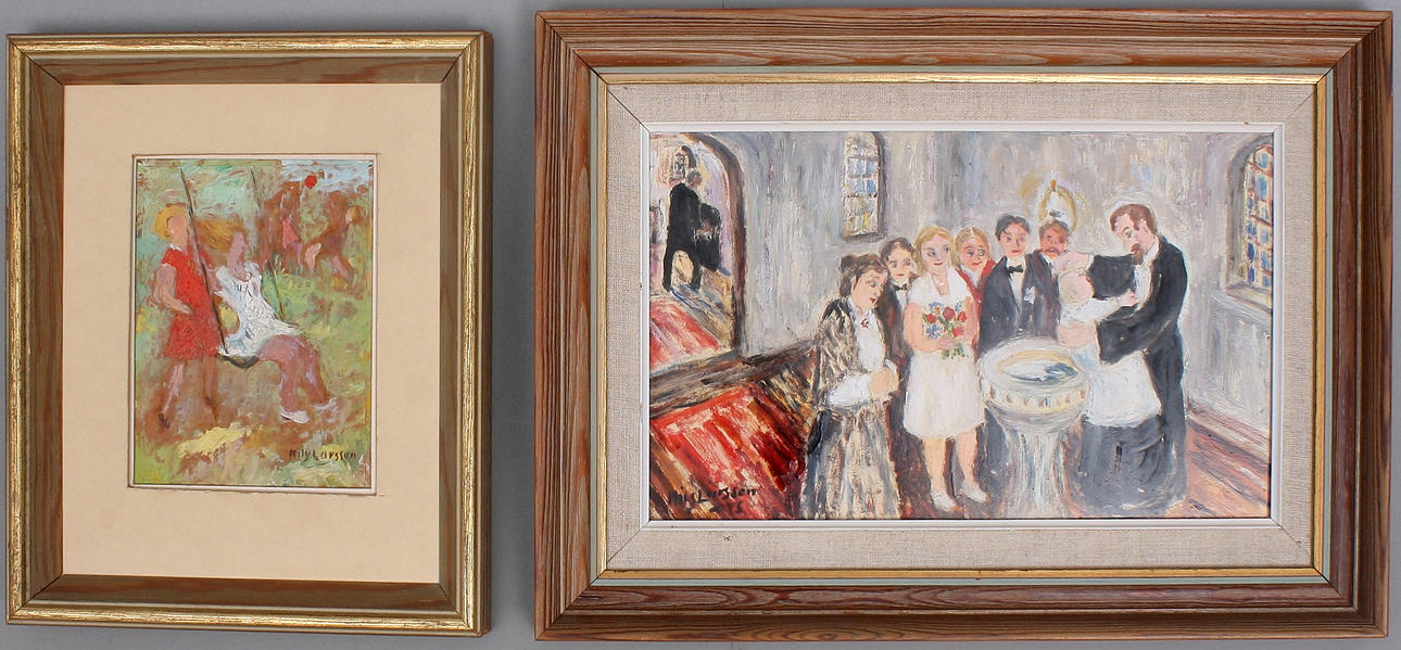 NILS LARSSON. olja på duk och olja på pannå, signerade och daterad.