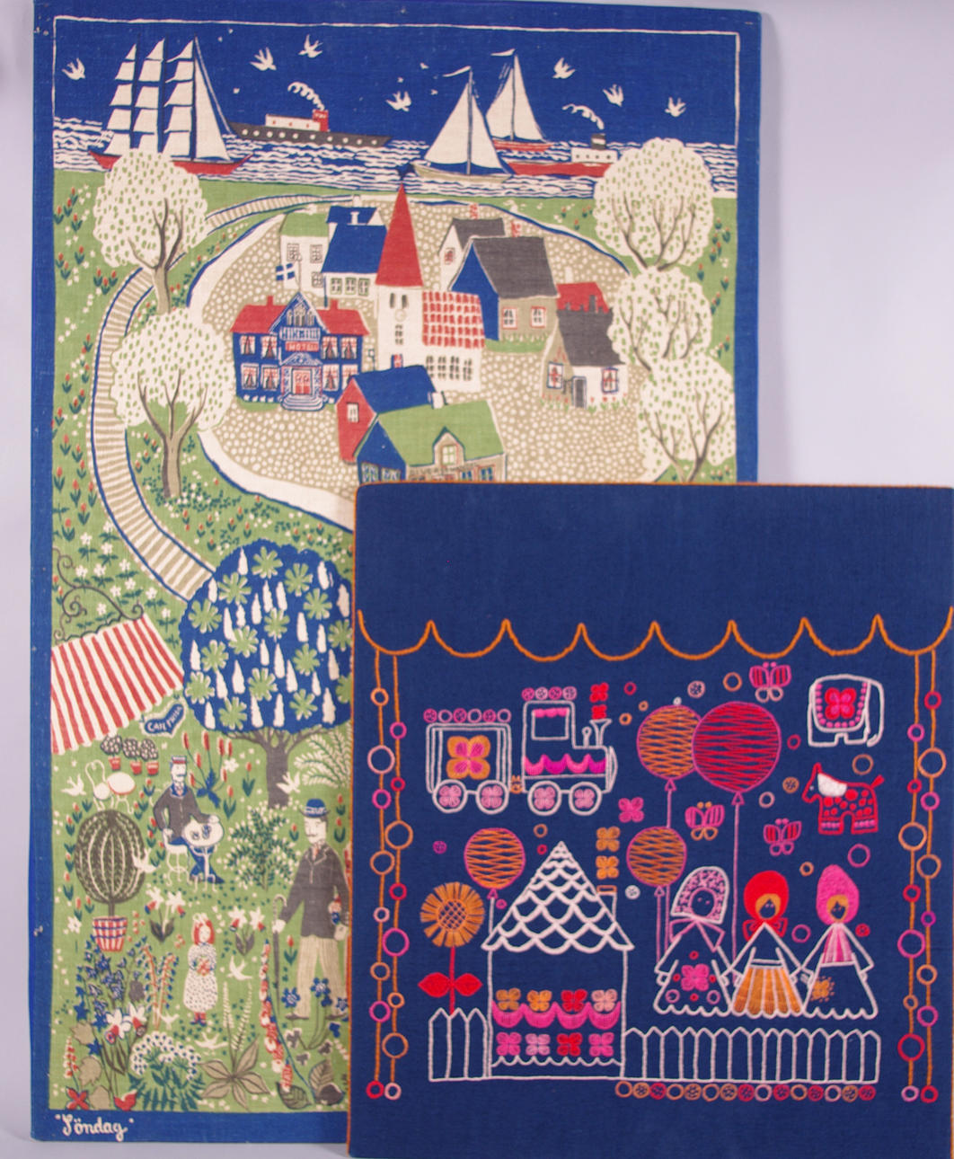 TEXTILTAVLOR, 2 stycken, bl.a. "Söndag" Greta Digman 1947.