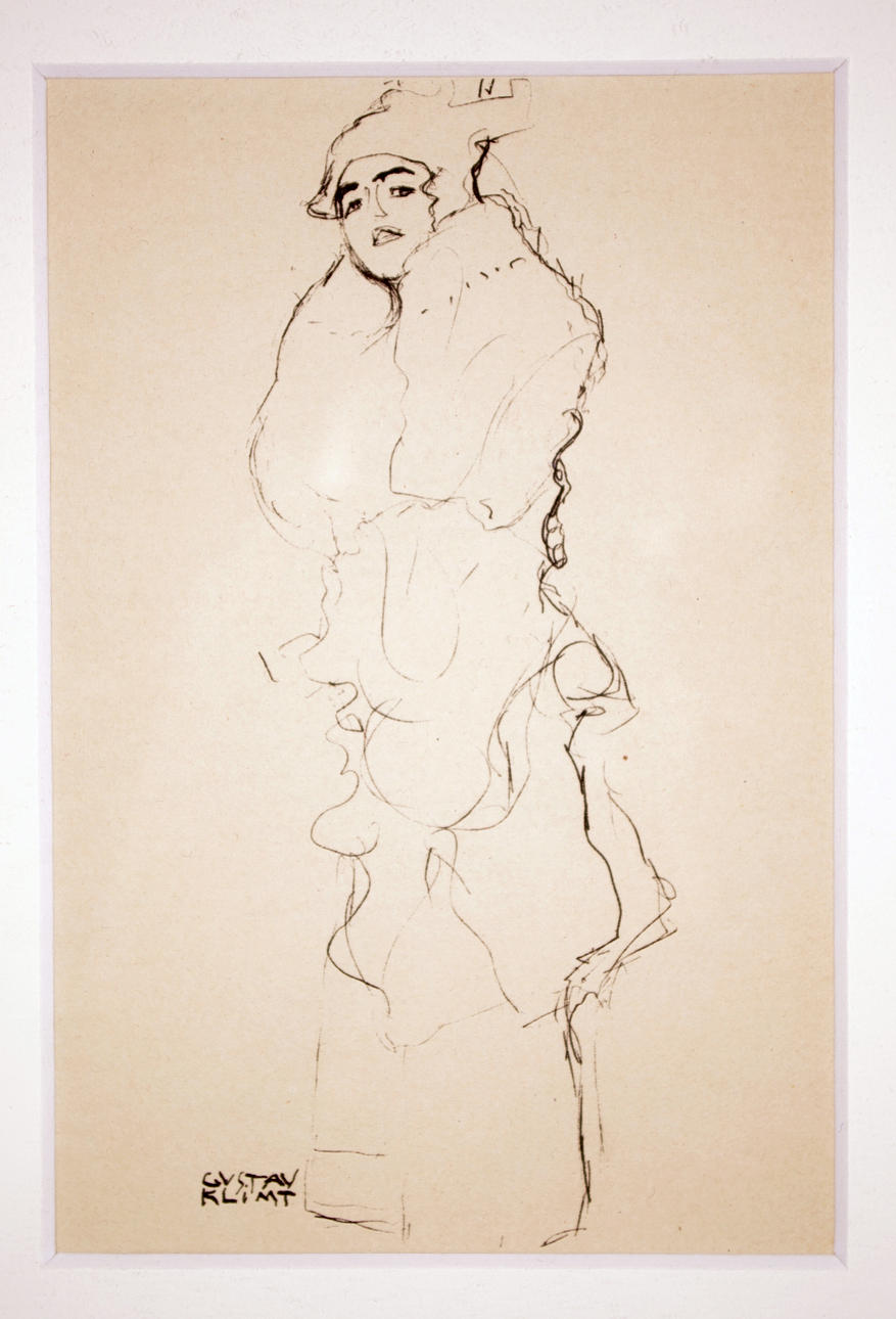 GUSTAV KLIMT. Efter. kvinna, antikvarisk litografi efter teckning.