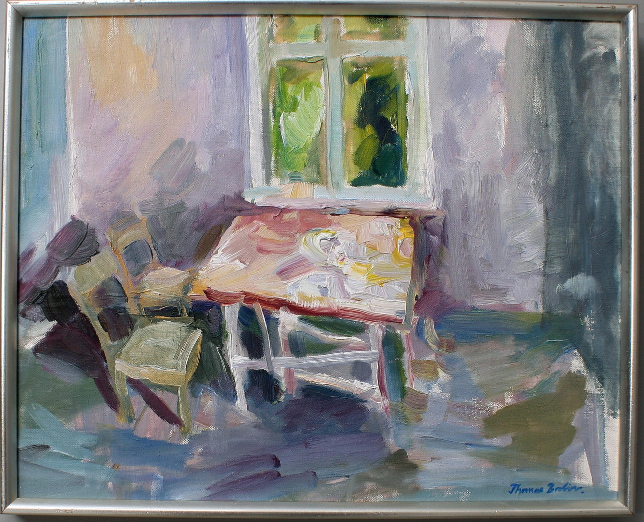 OKÄND KONSTNÄR, olja på duk, interiör, signerad Thomas Brolin.