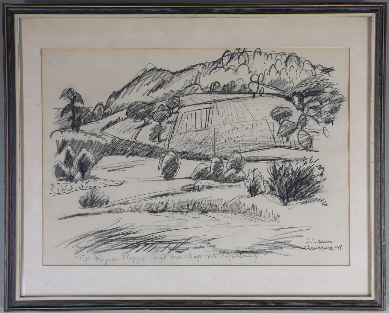 SAM VANNI. KOLTECKNING, signerad o med dedikation.