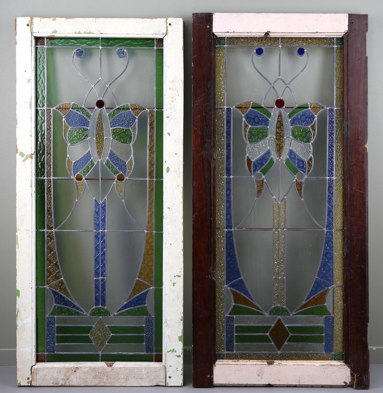 BLYGLASFÖNSTER, JUGEND, 1 par, början av 1900-talet.