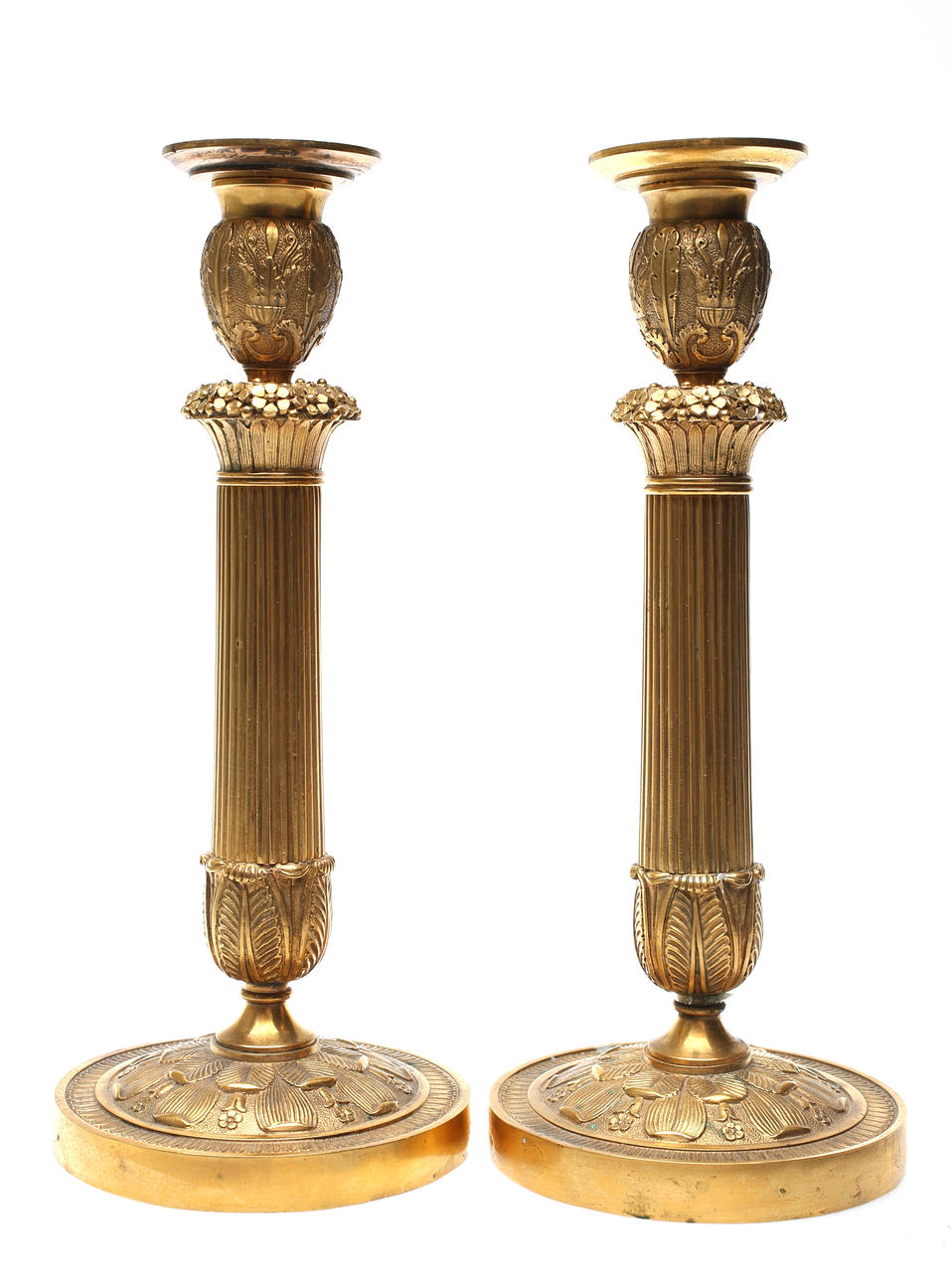 LJUSSTAKAR, 1 par, Brännförgyllda, Frankrike tidigt 1800 -tal.