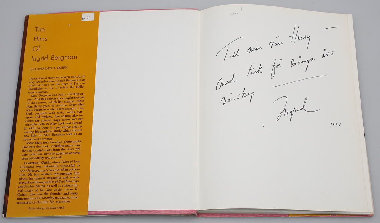 AUTOGRAF. Bok. The films of Ingrid Bergman by Lawrence J. Quirk.