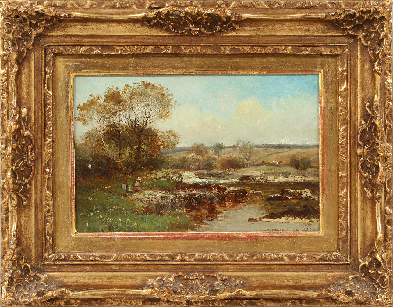 WILLIAM MANNERS. Olja på pannå, signerad 1895.