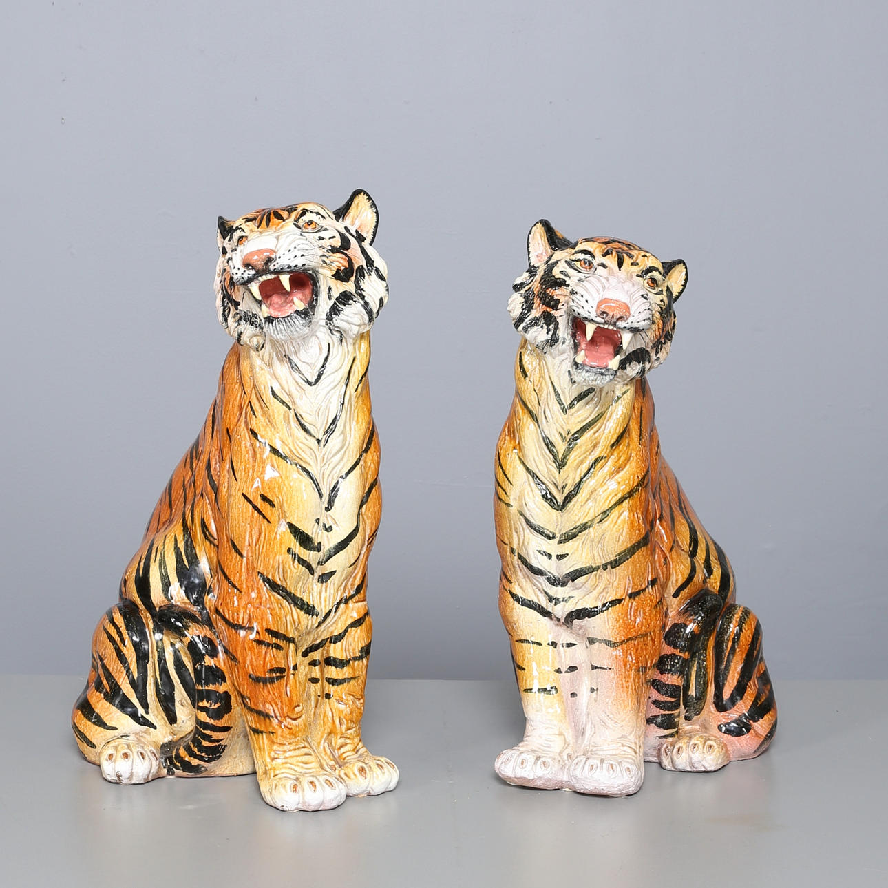 SCULPTURES, a pair, tigers in glazed earthenware. Ceramics & Porcelain ...
