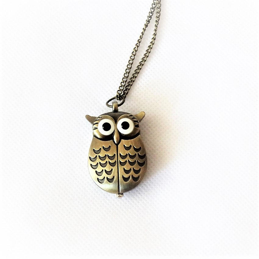 UHR an Halskette, Eulen-Motiv.