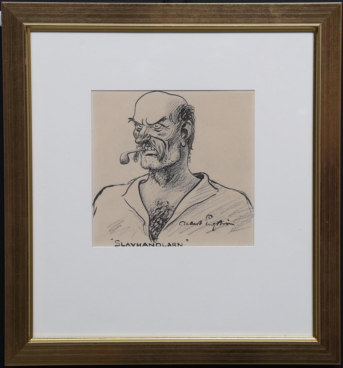 ALBERT ENGSTRÖM. "The Slave Trader". Drawing, signed.