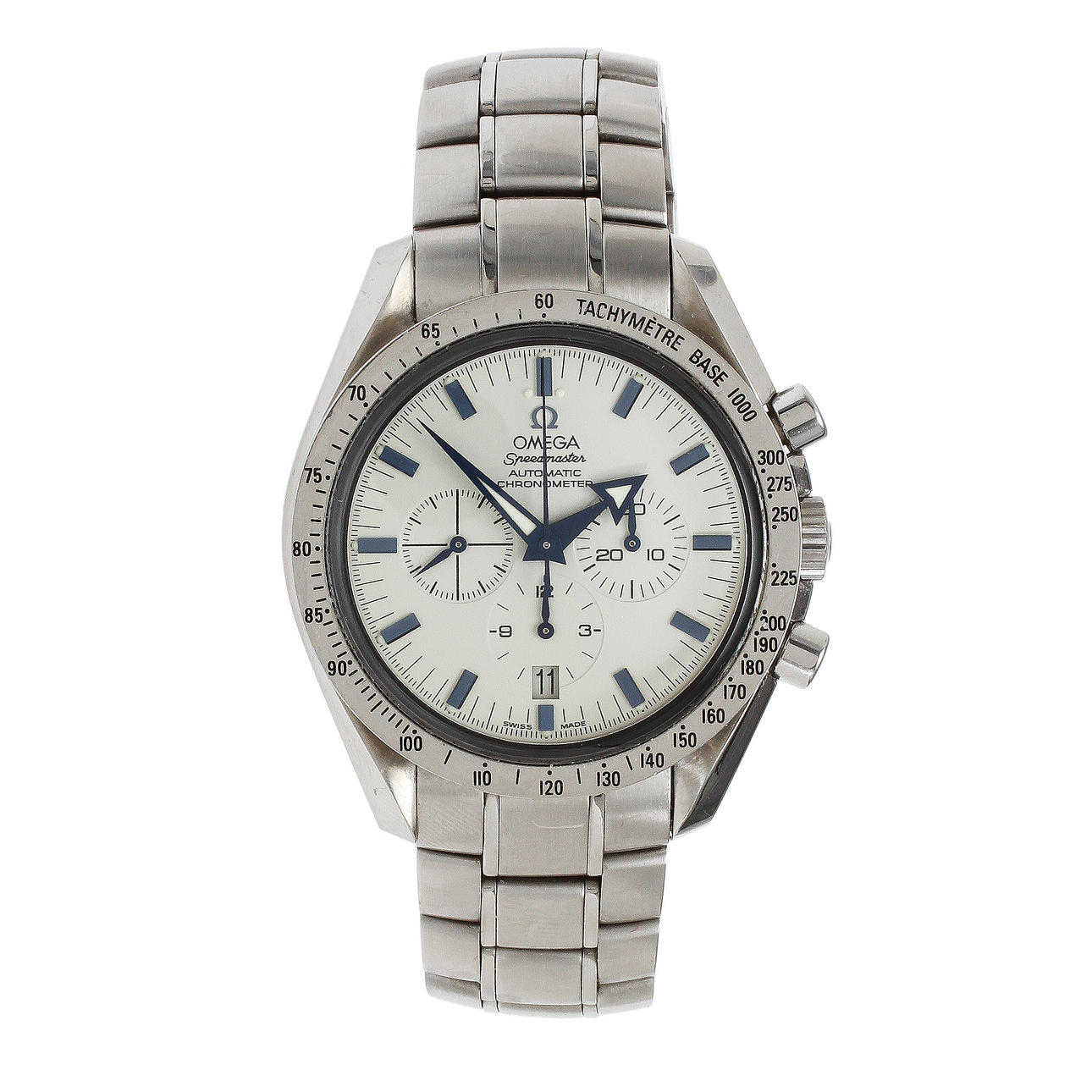 HERRARMBANDSUR, "Broad Arrow" Omega Speedmaster Automatic Chronmeter.