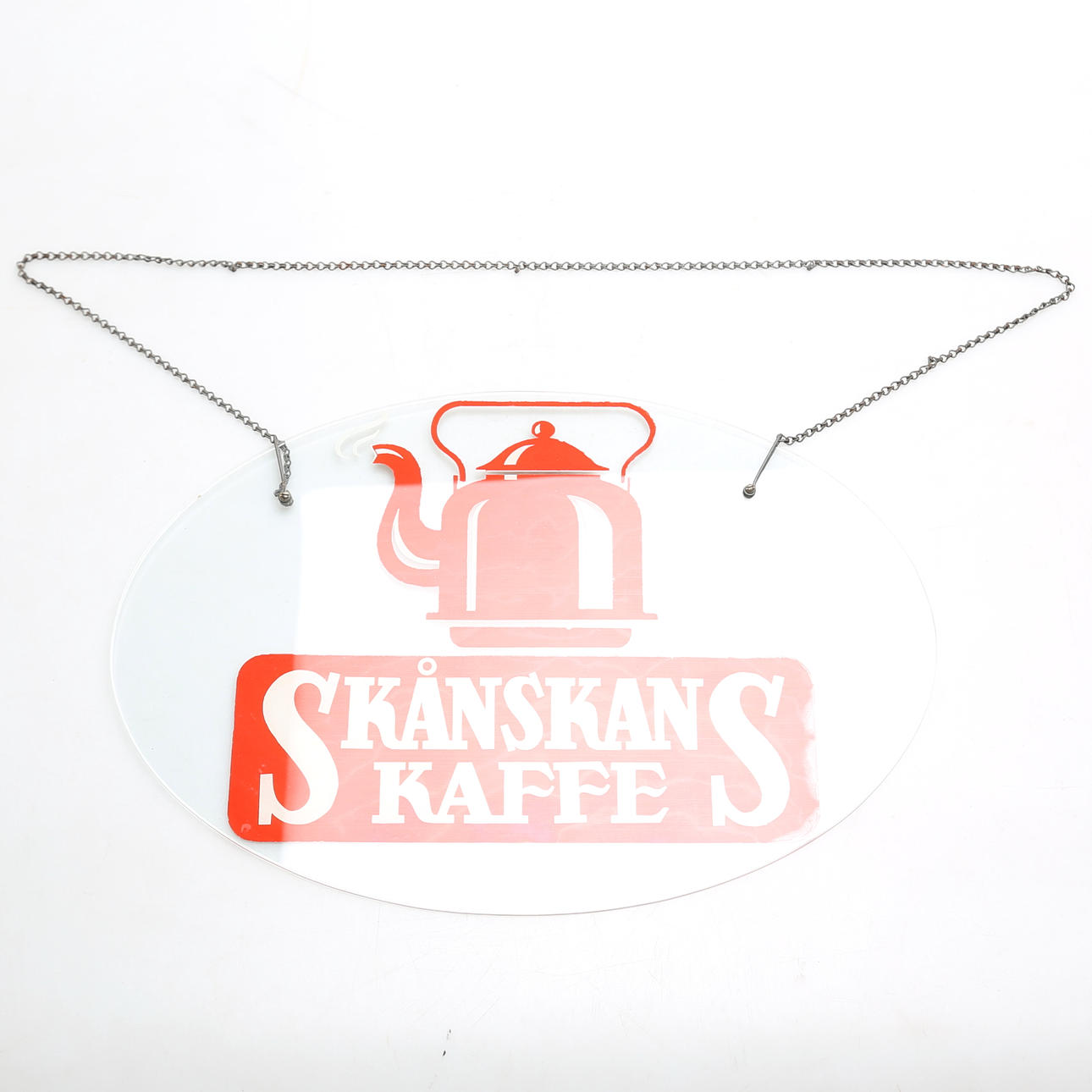 SKYLT "SKÅNSKANS KAFFE", glas, 1900-talets mitt.