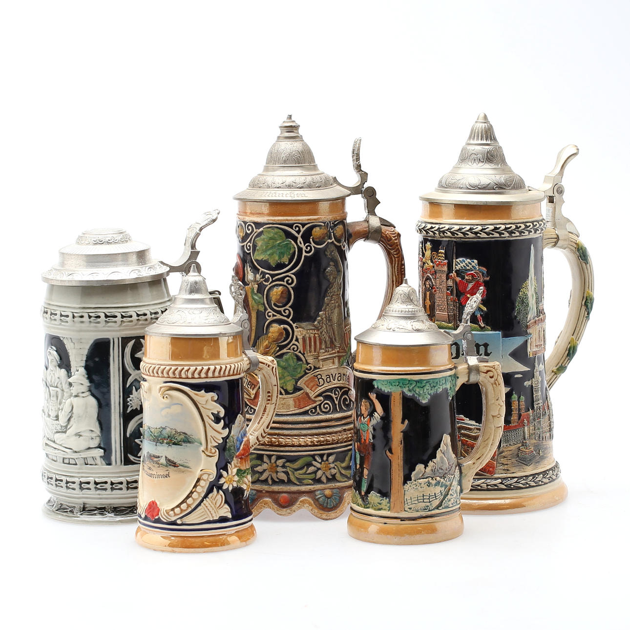 STOP, 5 pcs, ceramic, with tin lid, Germany, 1900s.