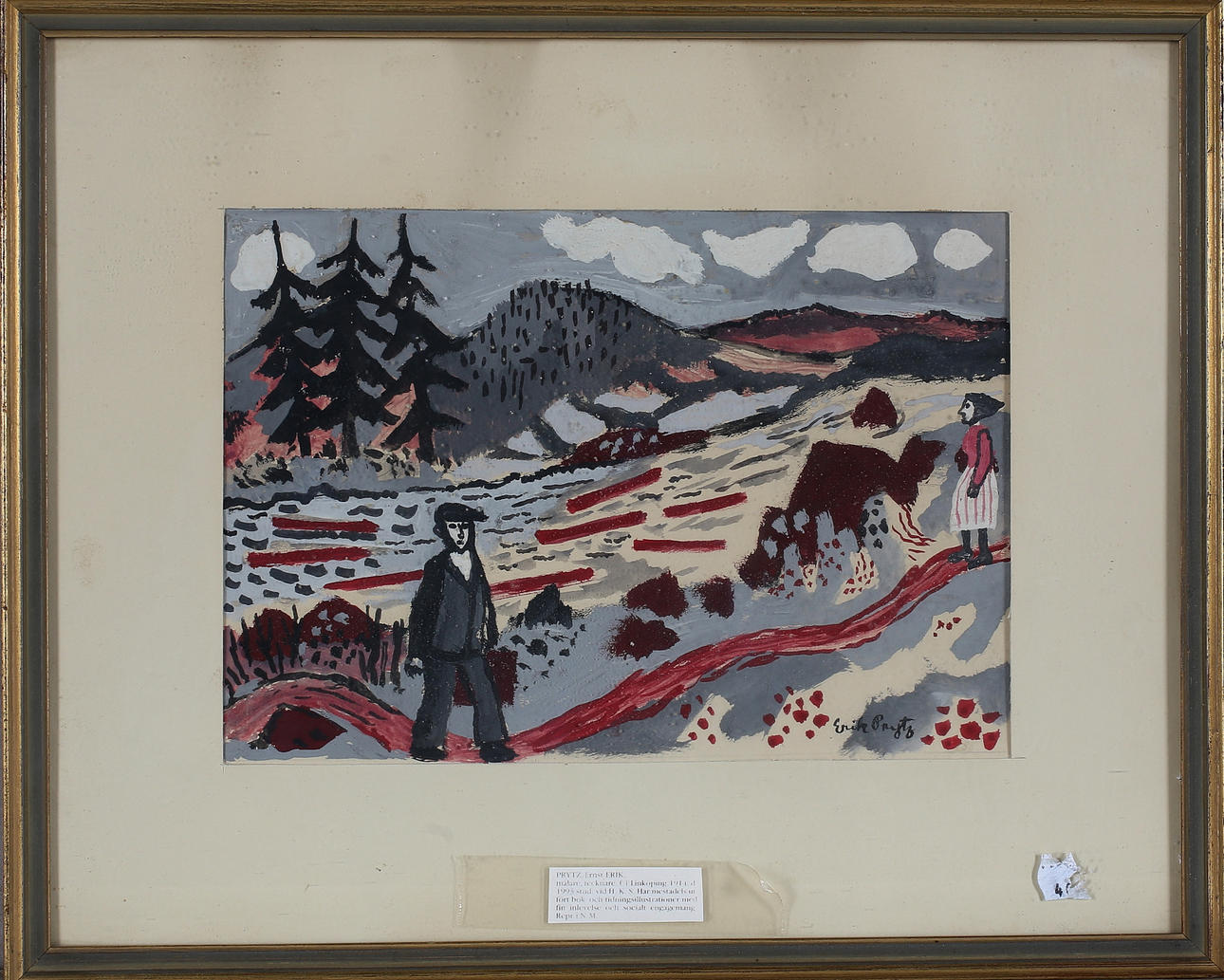 ERIK ERNST PRYTZ. Landscape with figures and water courses, gouache, signed.