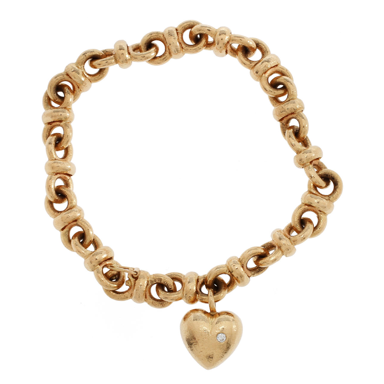 ARMBAND, 18k guld med hjärtformad berlock med diamant, Jarl Sandin,48,9 gram.