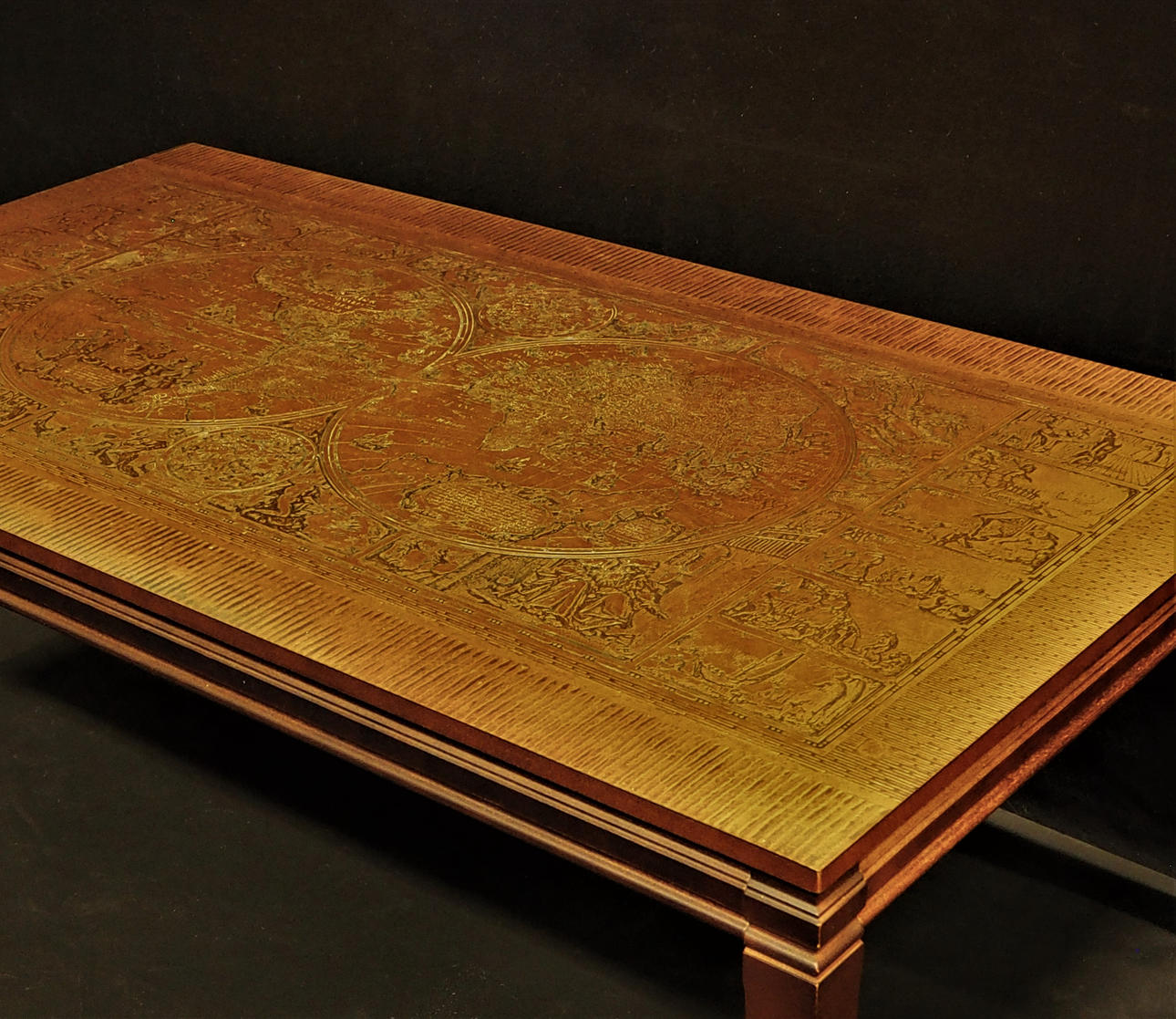 SOFFBORD, världskarta på kopparskiva.