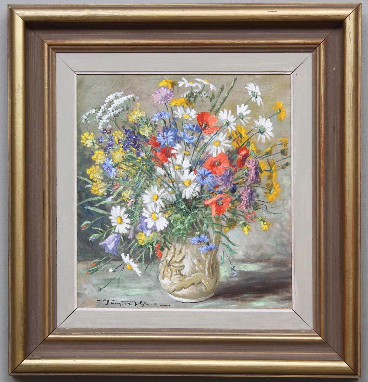 BIRGER HJELM. Blomstilleben. Olja på pannå. Signerad.