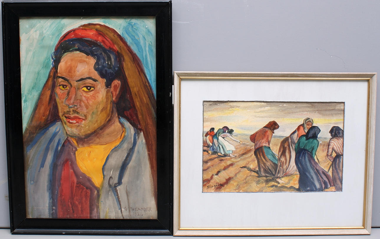 OKÄNDA KONSTNÄRER, 2 st gouacher, signerade och daterad, G. Theander, 1926 + Birgitta.