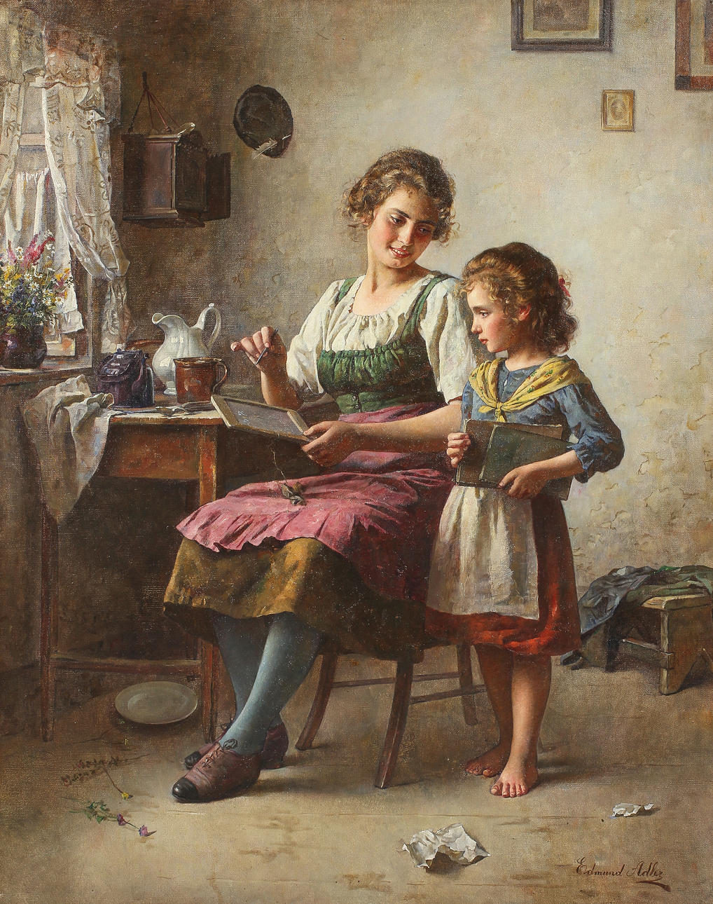 EDMUND ADLER (1876-1965). Undervisning i hemmet. Olja på duk.