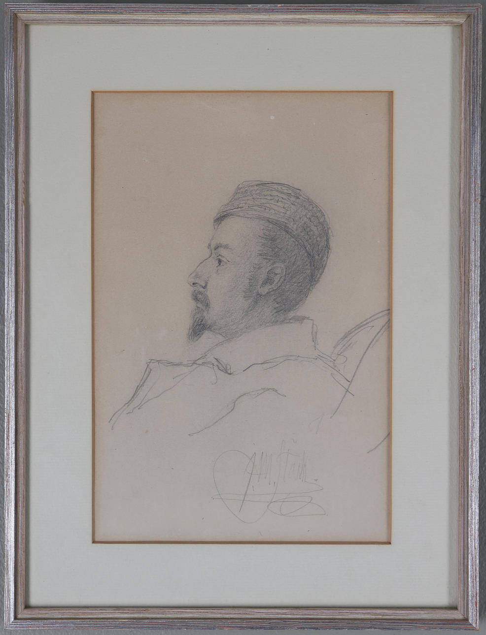 JOSEPH MAGNUS STÄCK. Mansporträtt, Blyertsteckning, signerad.