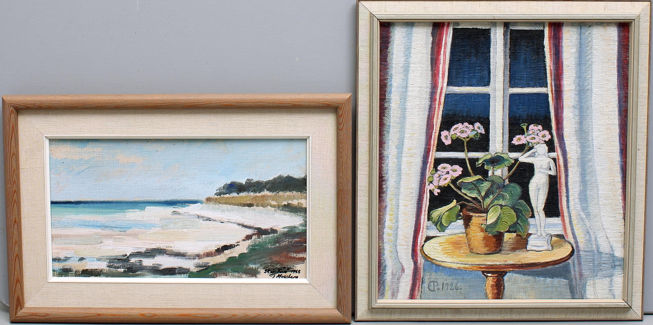 GUNNAR MOSSBERG. olja på duk, signerad och daterad + OKÄND KONSTNÄR, olja på duk, monogramsignerad och daterad E.P. 1926.