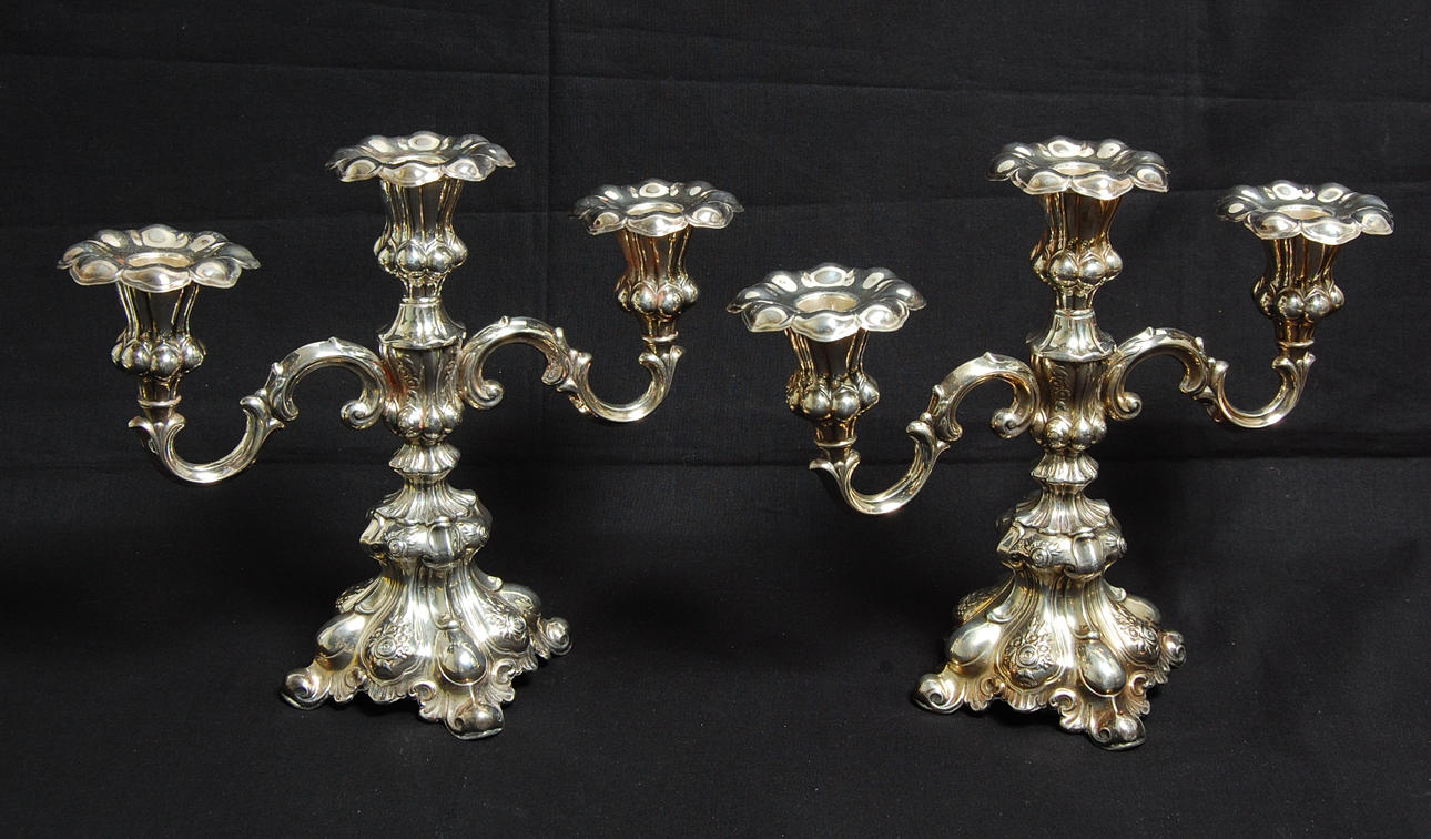 KANDELABRAR, 1 par, silver, barockstil, stämplade CG Hallberg Stockholm 1949.
