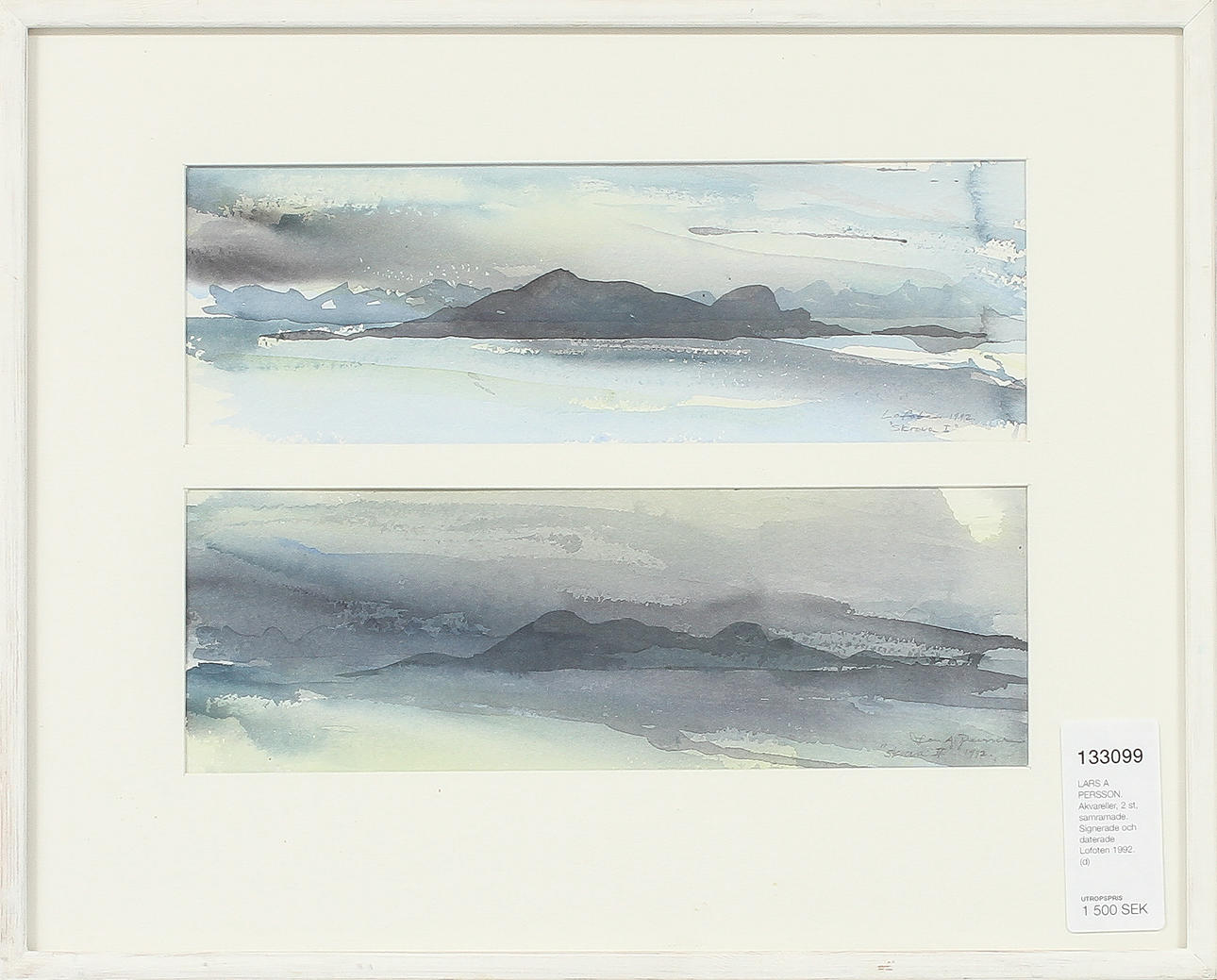 LARS A PERSSON. Akvareller, 2 st, samramade. Signerade och daterade Lofoten 1992.
