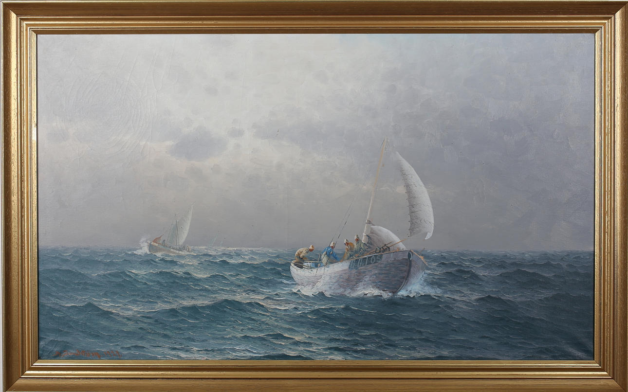 OSSIAN (THEODOR) SANDSTRÖM. Fiskare på havet. Olja på duk. Signerad Th Sandström och daterad 1922.