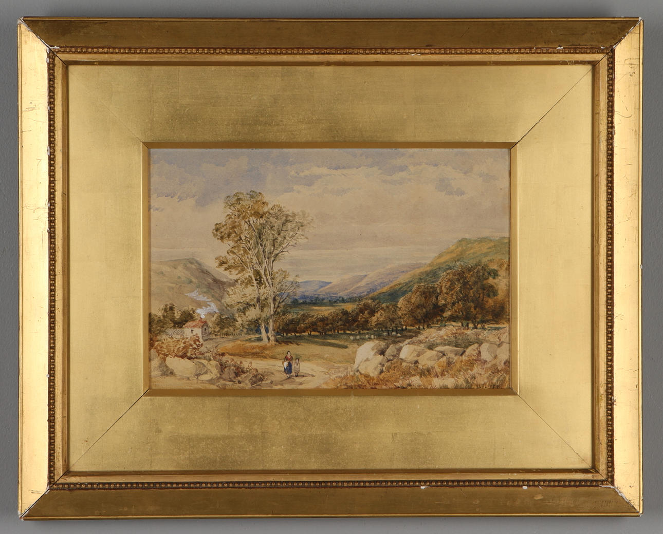 MRS WILLIAM (EMMA) OLIVER. TILLSKRIVEN. Landskap med figurer, akvarell, signerad W. Oliver.