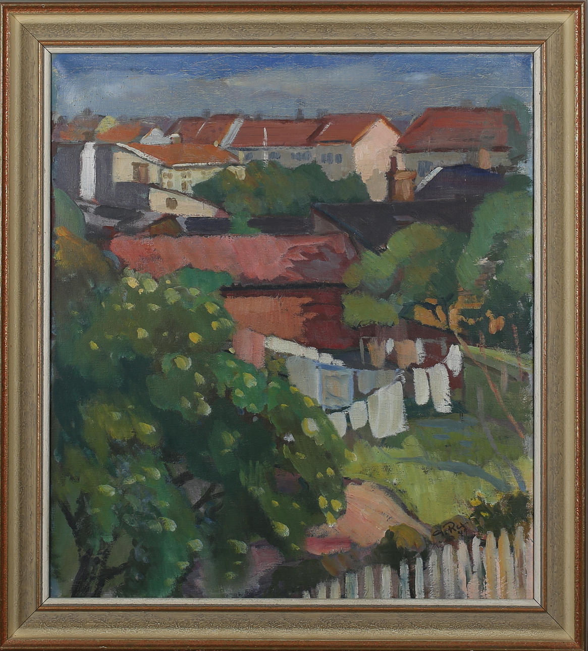 GÖTE REX. "Utsikt från mitt fönster". Olja på duk. Signerad G Rex.