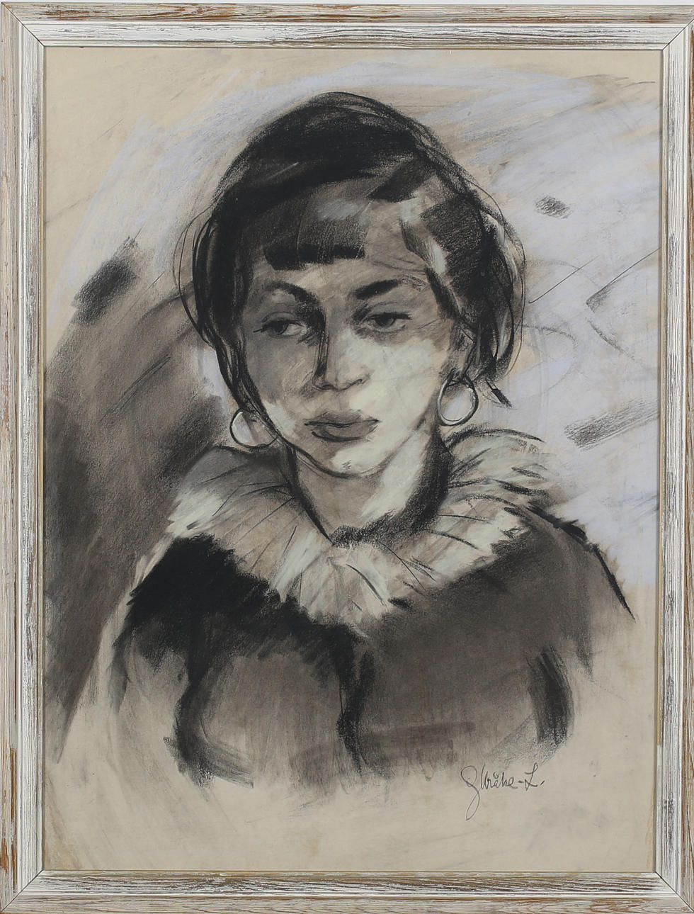 PARTI TAVLOR (3). Porträtt och modell. Kol/pastell. Signerade Gertrud Wråke-Lindqvist och Åke Ohlsson.