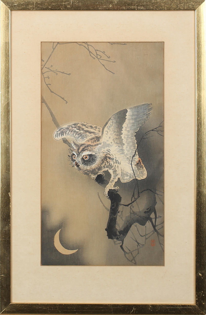 OHARA KOSON. Uggla. Träsnitt. Japan Signerad.