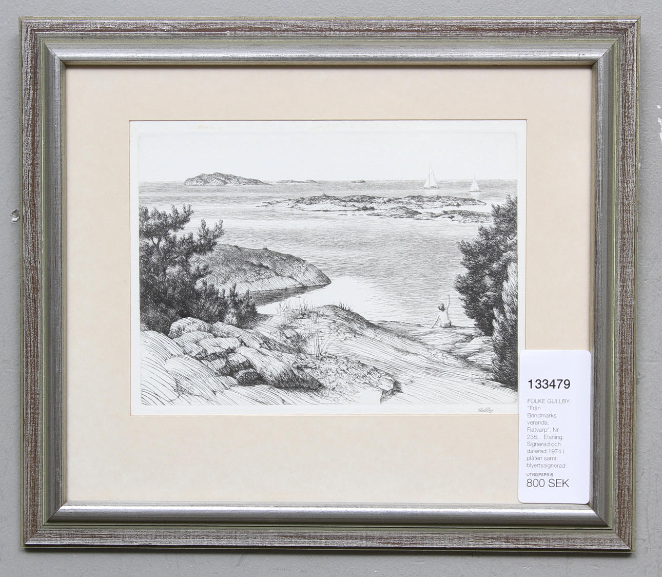 FOLKE GULLBY. "Från Brindmarks veranda, Flatvarp", Nr 238. Etsning. Signerad och daterad 1974 i plåten samt blyertssignerad.