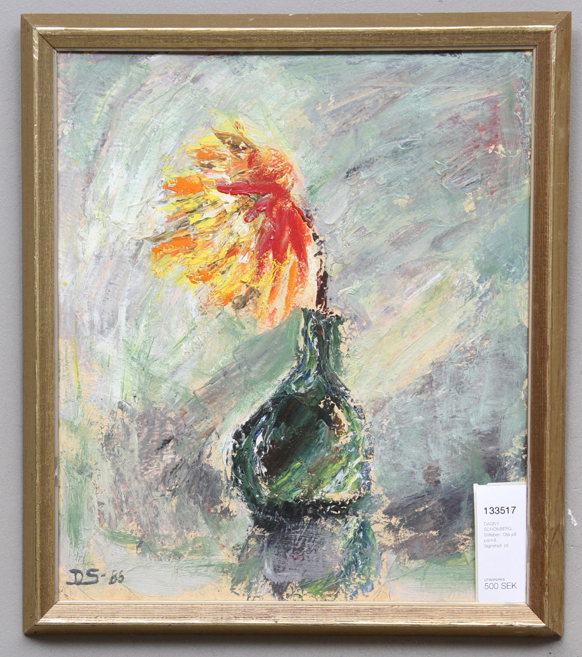 DAGNY SCHÖNBERG. Stilleben. Olja på pannå. Signerad.