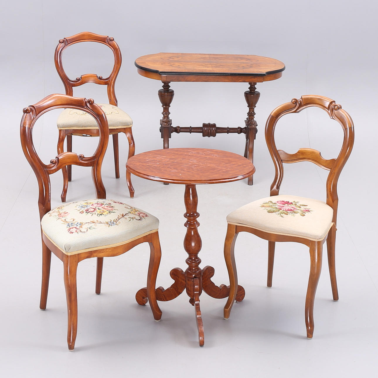 CHAIRS and TABLE, 5 parts.