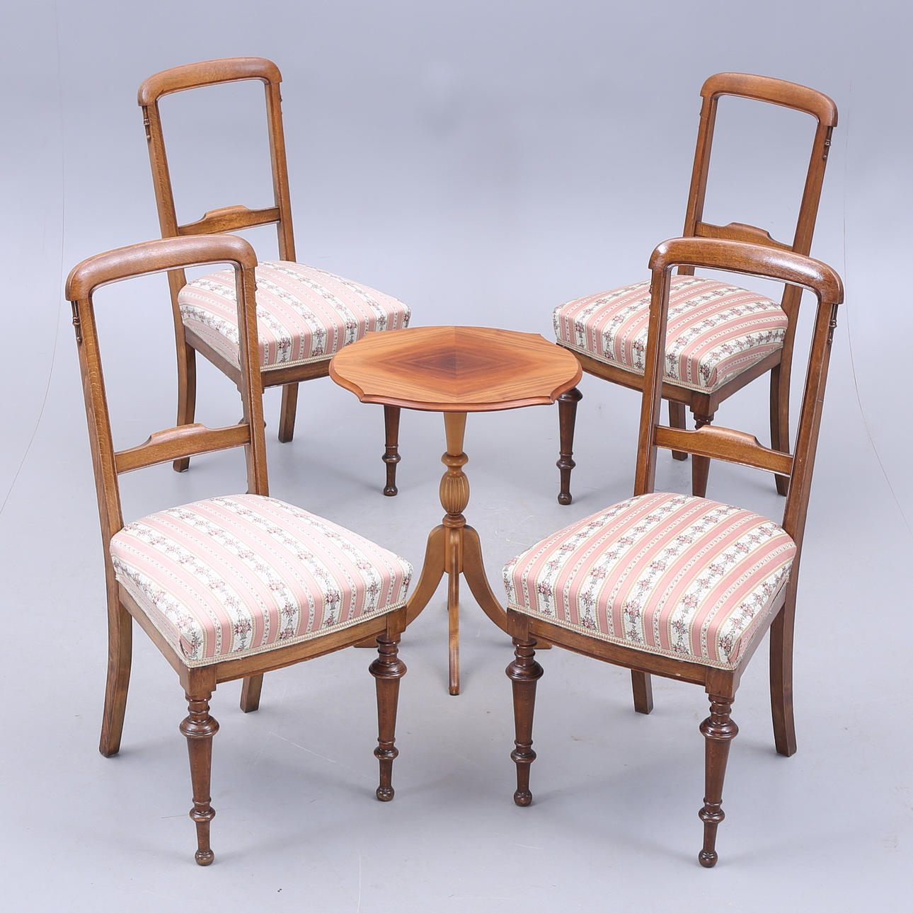 CHAIRS, PILLAR TABLE, 5 parts, 1900s.