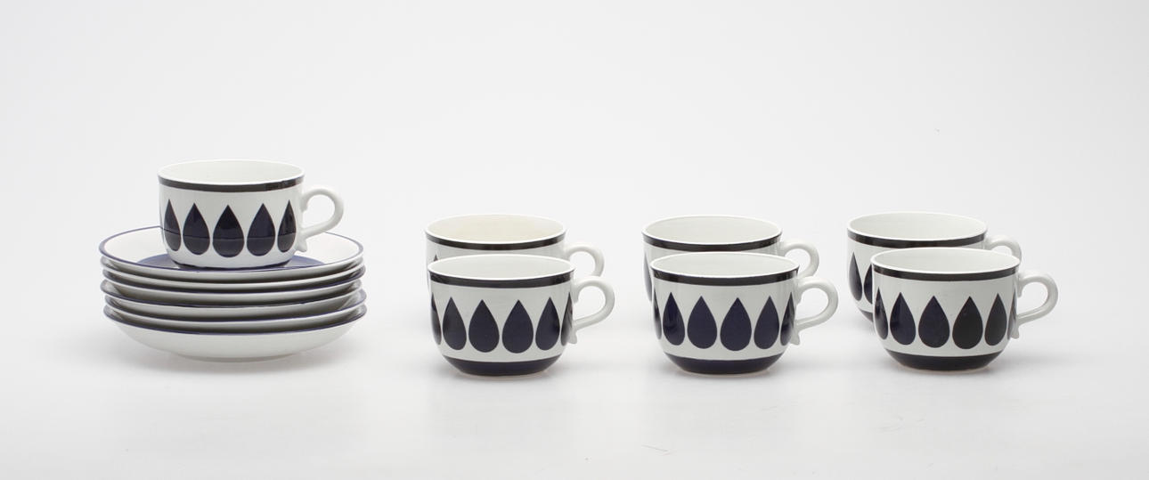 TEKOPPAR med FAT, 7 delar, "Lagun" Upsala Ekeby.