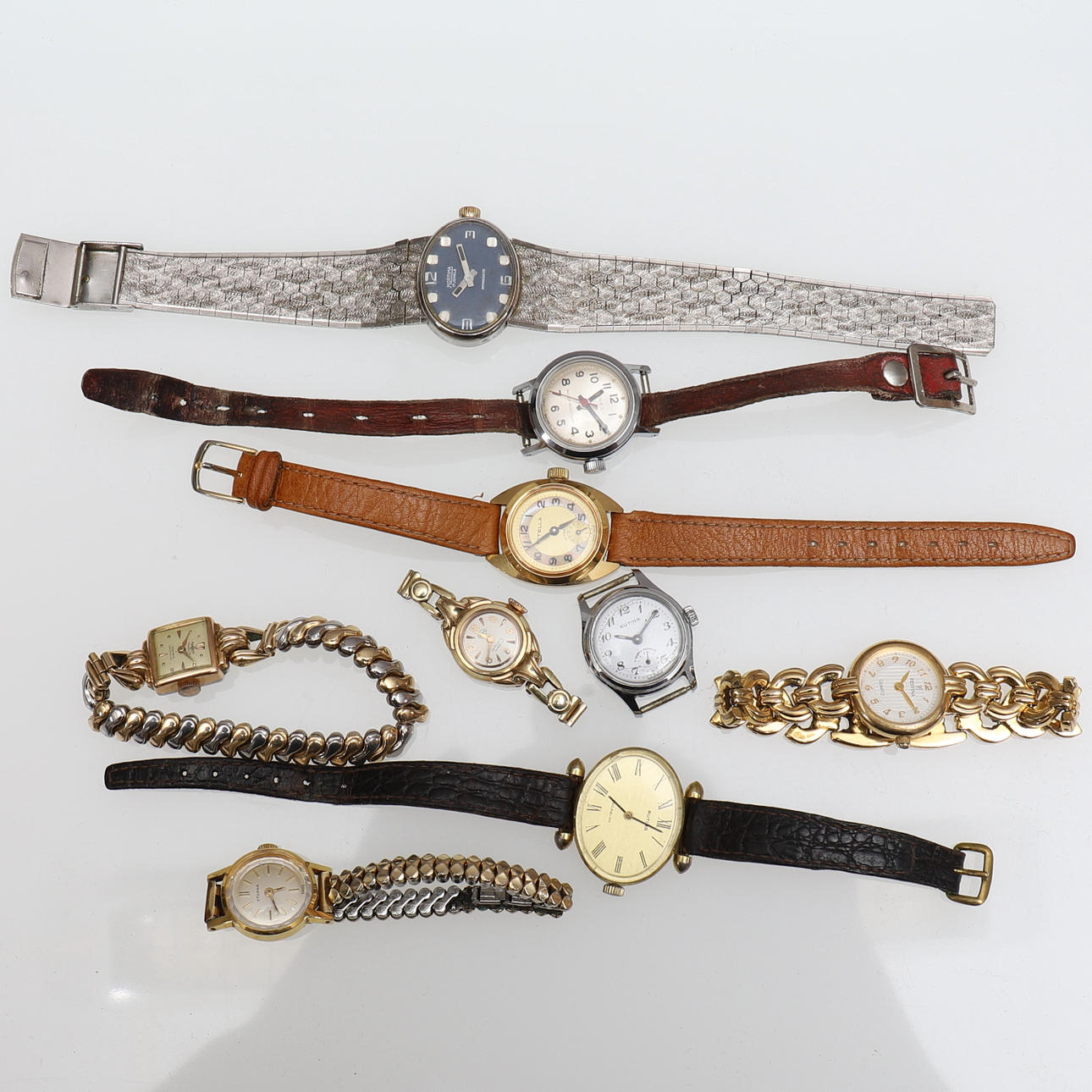 BRACELET WATCH, 9 pcs., including gold-plated.