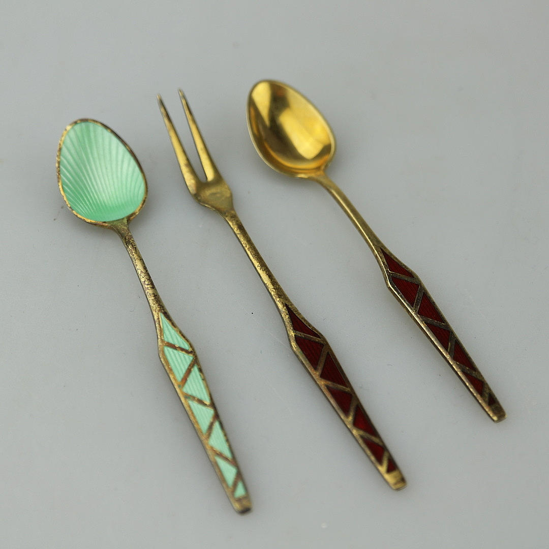 925 STERLING SILVER ELA DENMARK COLORIZED ENAMEL SPOONS/FORK