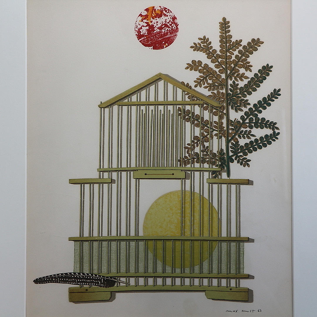 MAX ERNST. BIRDCAGE, FEATHER AND SUN, 1963 LITHOGRAPH.