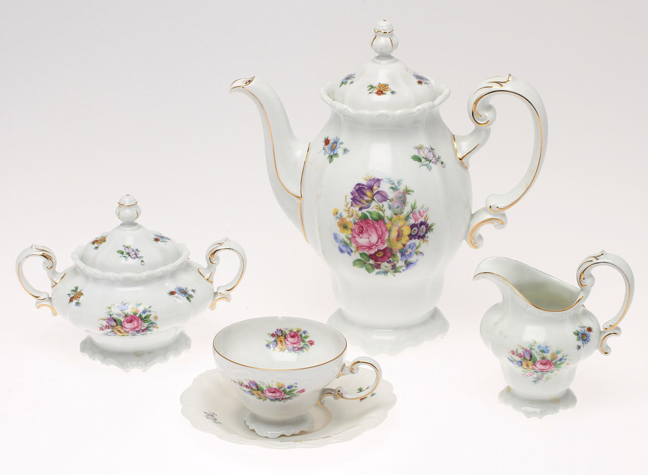 KAFFESERVIS, 14 delar, porslin, "Pompadour", Rosenthal.