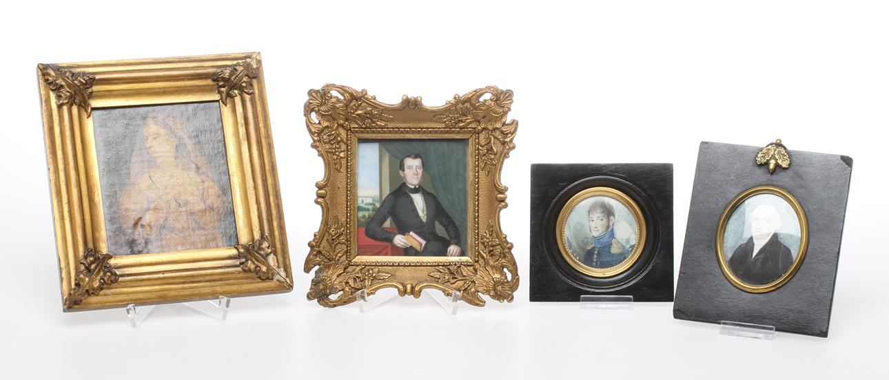 MINIATYRMÅLNINGAR, 4 st, Dam och herrporträtt.